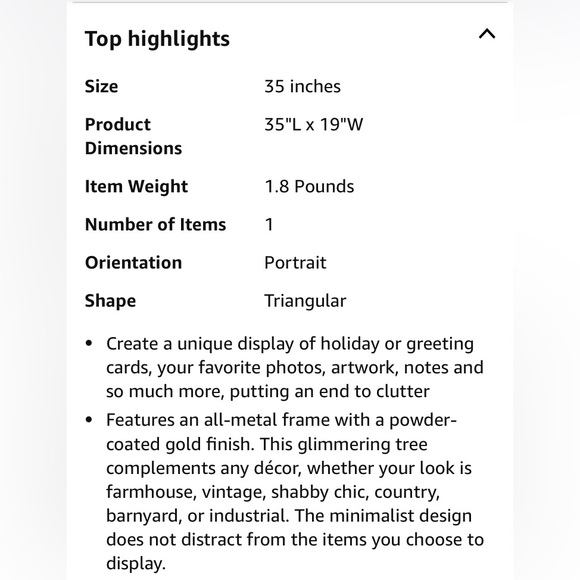 35" Metal Wall Hanging Ornament Tree Card & Photo Holder Display - Gold - Picture 7 of 10